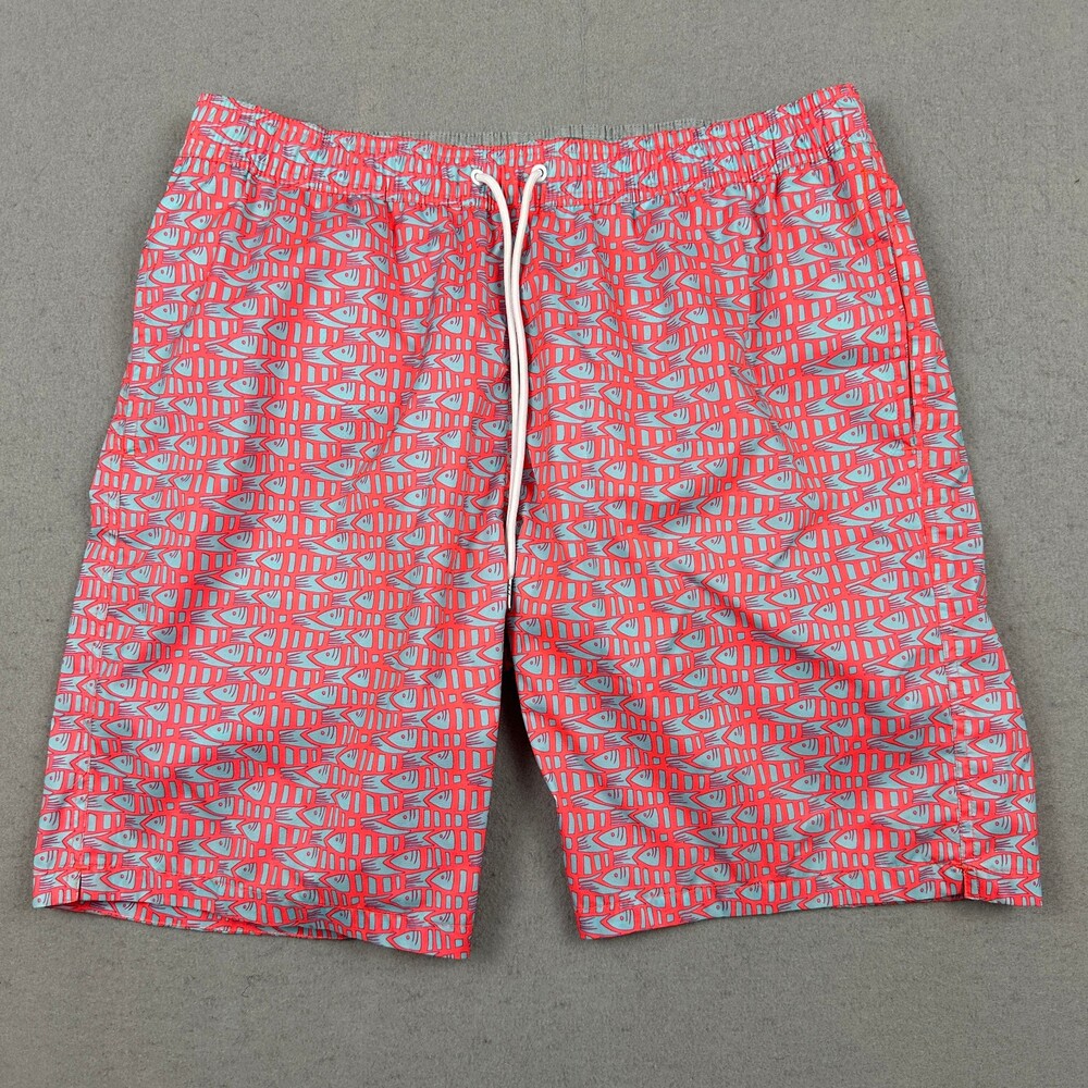 Bonobos Shorts Men Medium Pink Fish Print Drawstring Trunks Lining Beach M
